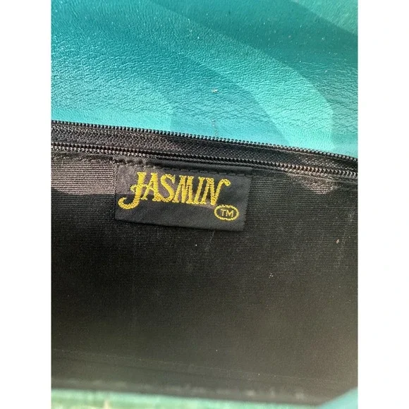 Vintage Jasmin Teal Snakeskin Shoulder Bag Purse Made in Hong Kong 12"x7" - Picture 5 of 7